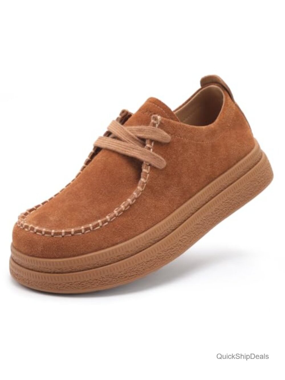 Suede Leather Oxford Shoes Women Non-Slip Lace Up Loafers Comfortable Work Shoes